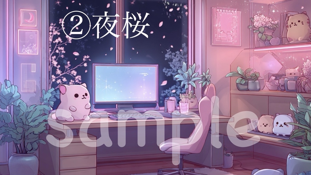 夜の配信背景素材5点セット(静止画)