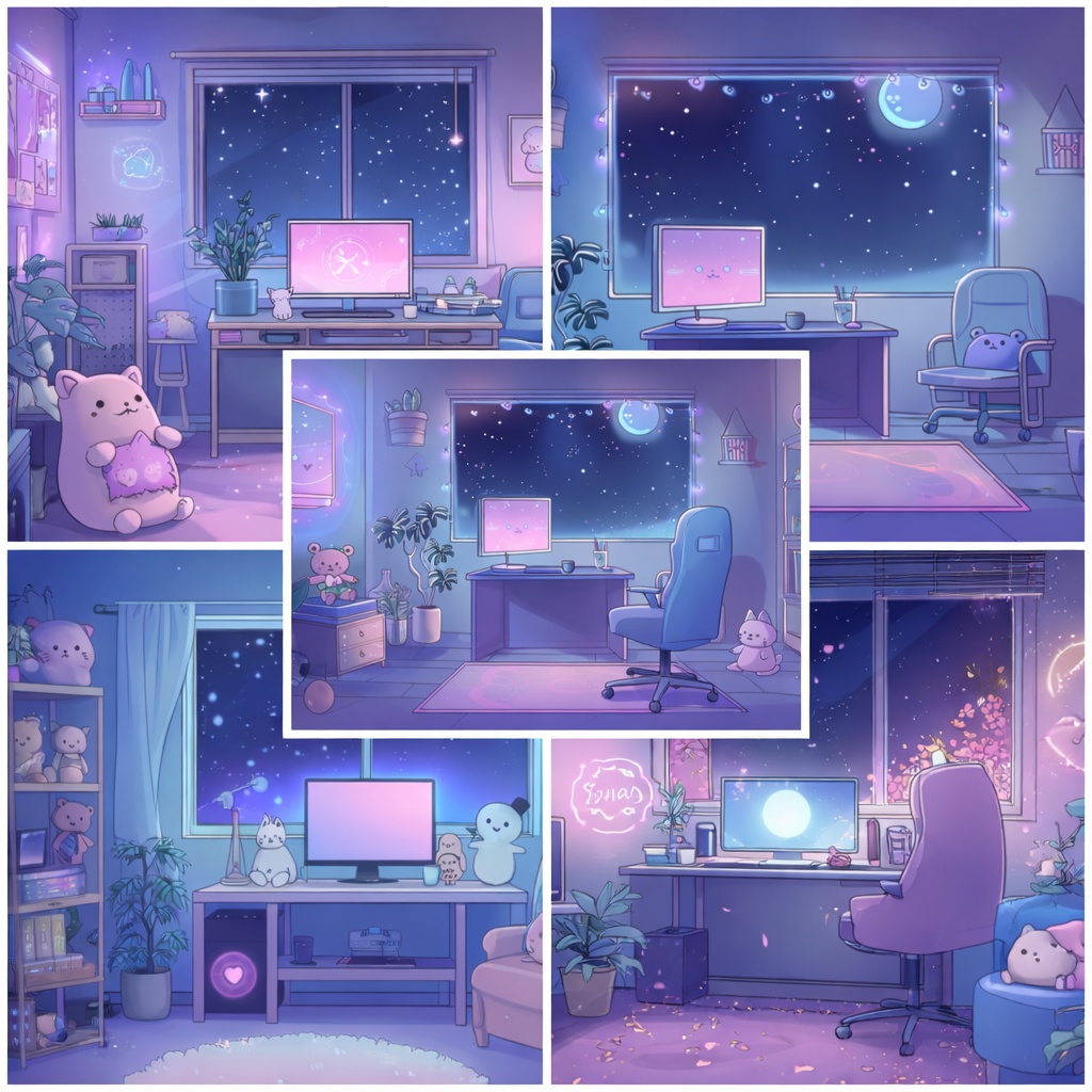 夜の配信背景素材5点セット(静止画)