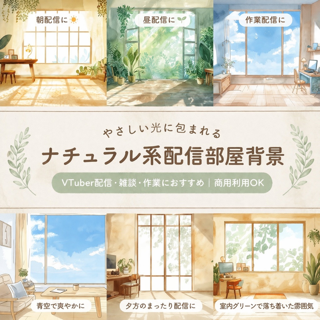 ナチュラル系配信部屋背景｜やさしい光のVTuber配信ルーム【商用利用OK】