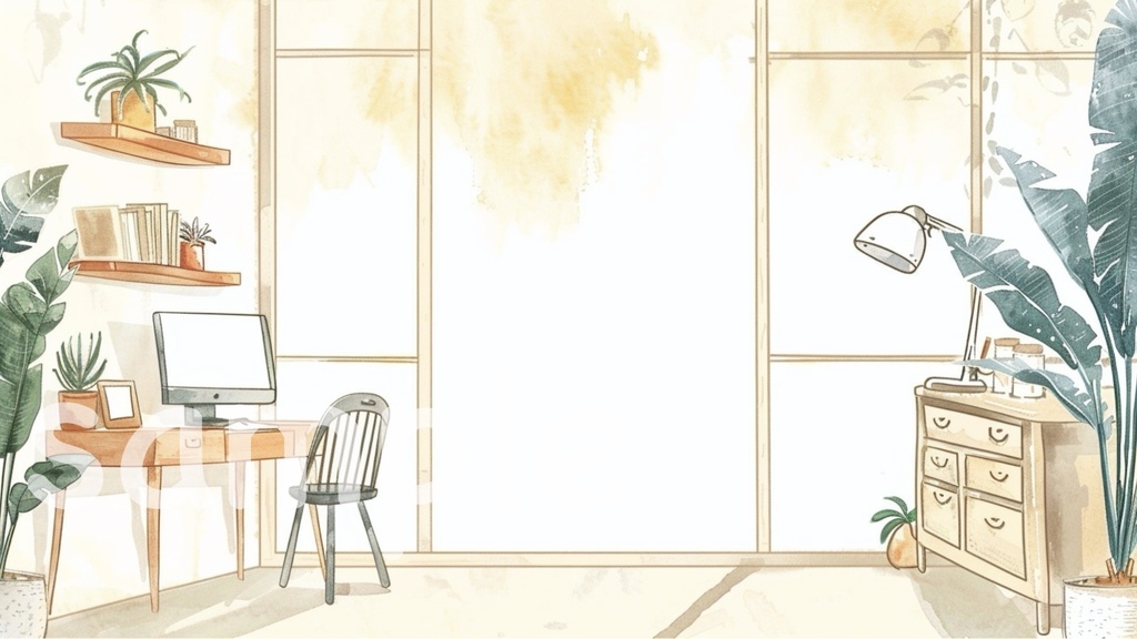 水彩風ナチュラル部屋|配信背景(フリー素材)