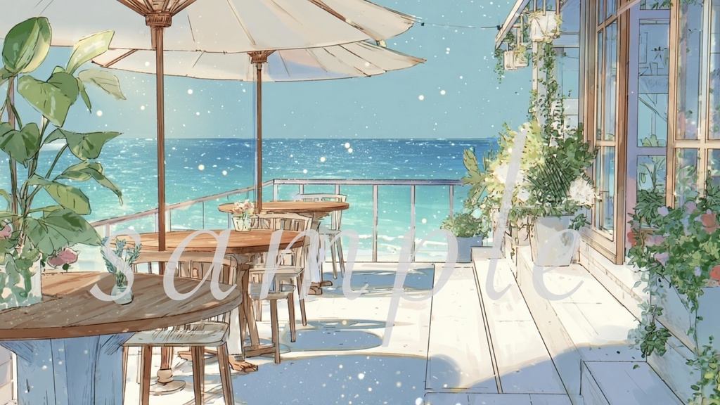 海の見えるテラス配信背景|ナチュラルでおしゃれな配信用素材6点セット