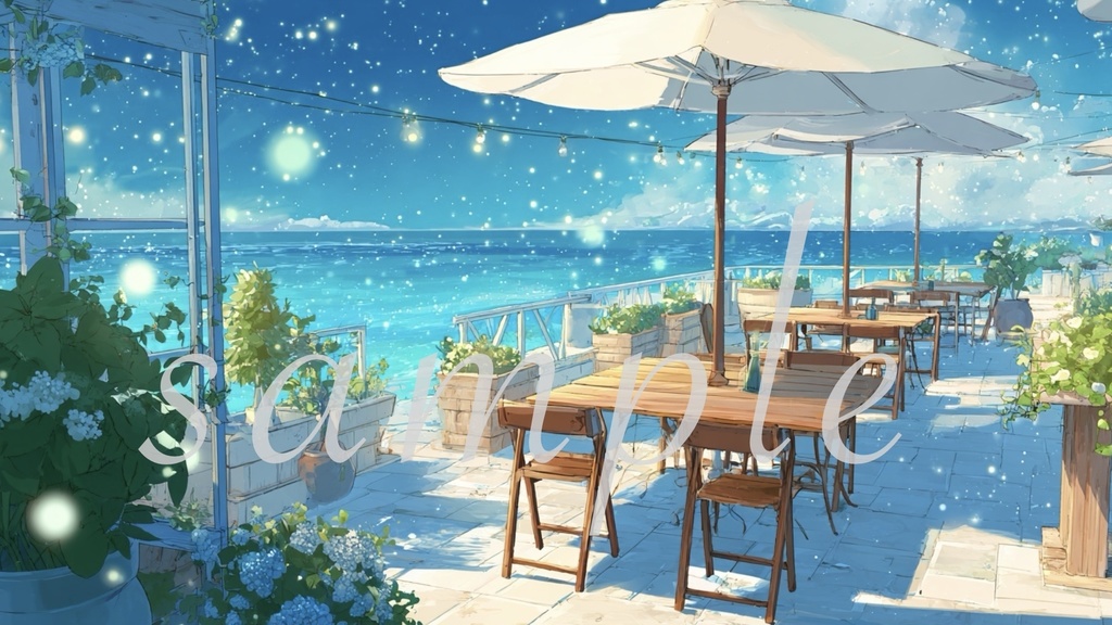 海の見えるテラス配信背景|ナチュラルでおしゃれな配信用素材6点セット