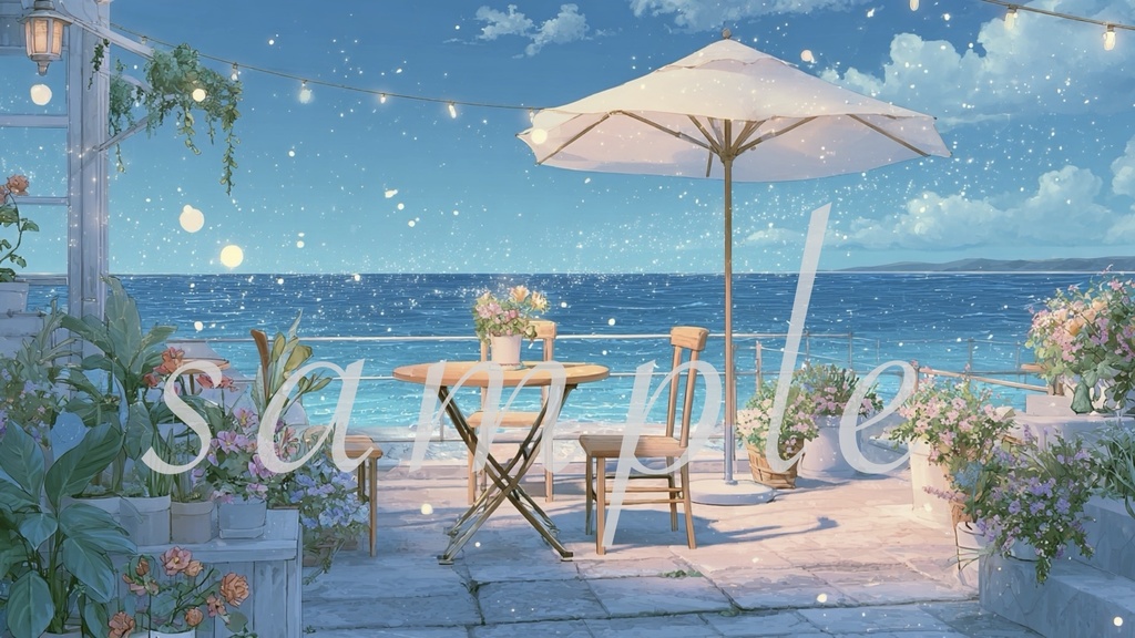 海の見えるテラス配信背景|ナチュラルでおしゃれな配信用素材6点セット