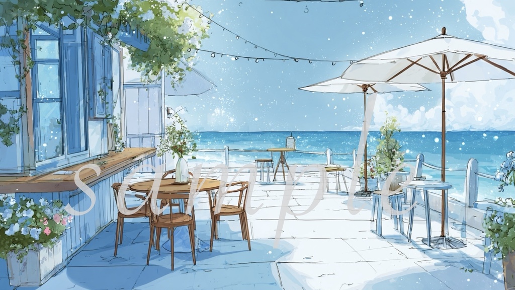 海の見えるテラス配信背景|ナチュラルでおしゃれな配信用素材6点セット