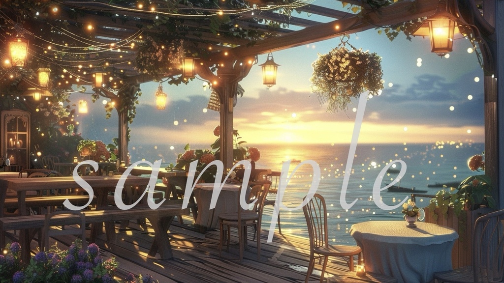 海の見えるテラス配信背景|ナチュラルでおしゃれな配信用素材6点セット