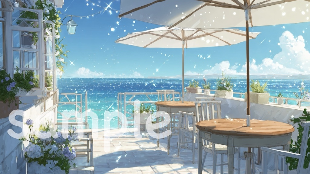 海の見えるテラス配信背景|ナチュラルでおしゃれな配信用素材6点セット