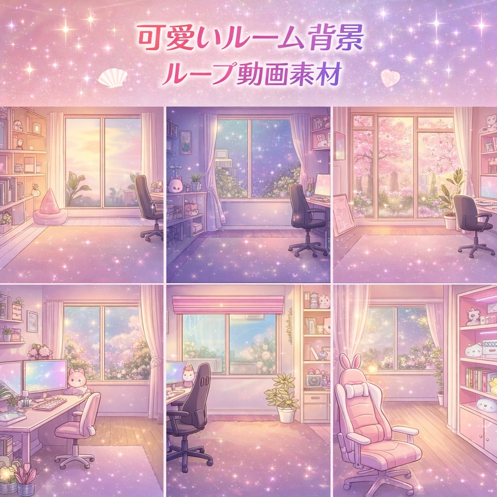 【ループ動画】パステル配信部屋背景セット（全6種）｜Vtuber・配信者向け素材