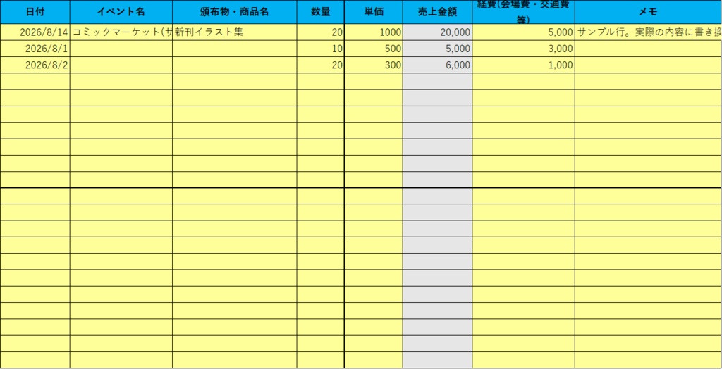 同人イベント×オンライン収益 収支管理シート|コミケ・投げ銭対応