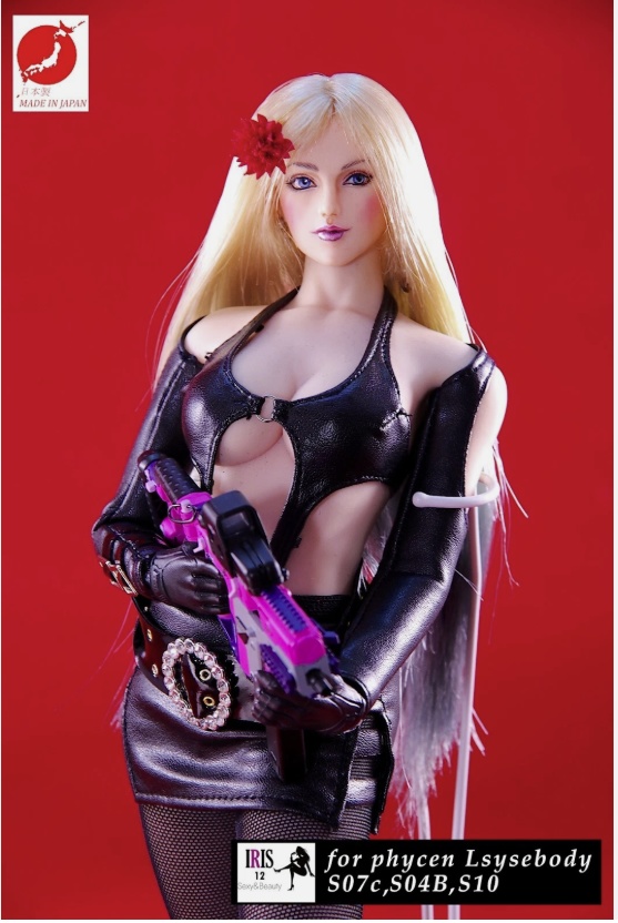 【一点物/1/6衣装】カットアウト・ボンデージ風コスチュームセット(トップ+ミニスカート)|TBLeague/Phicen対応|日本製PUエナメル