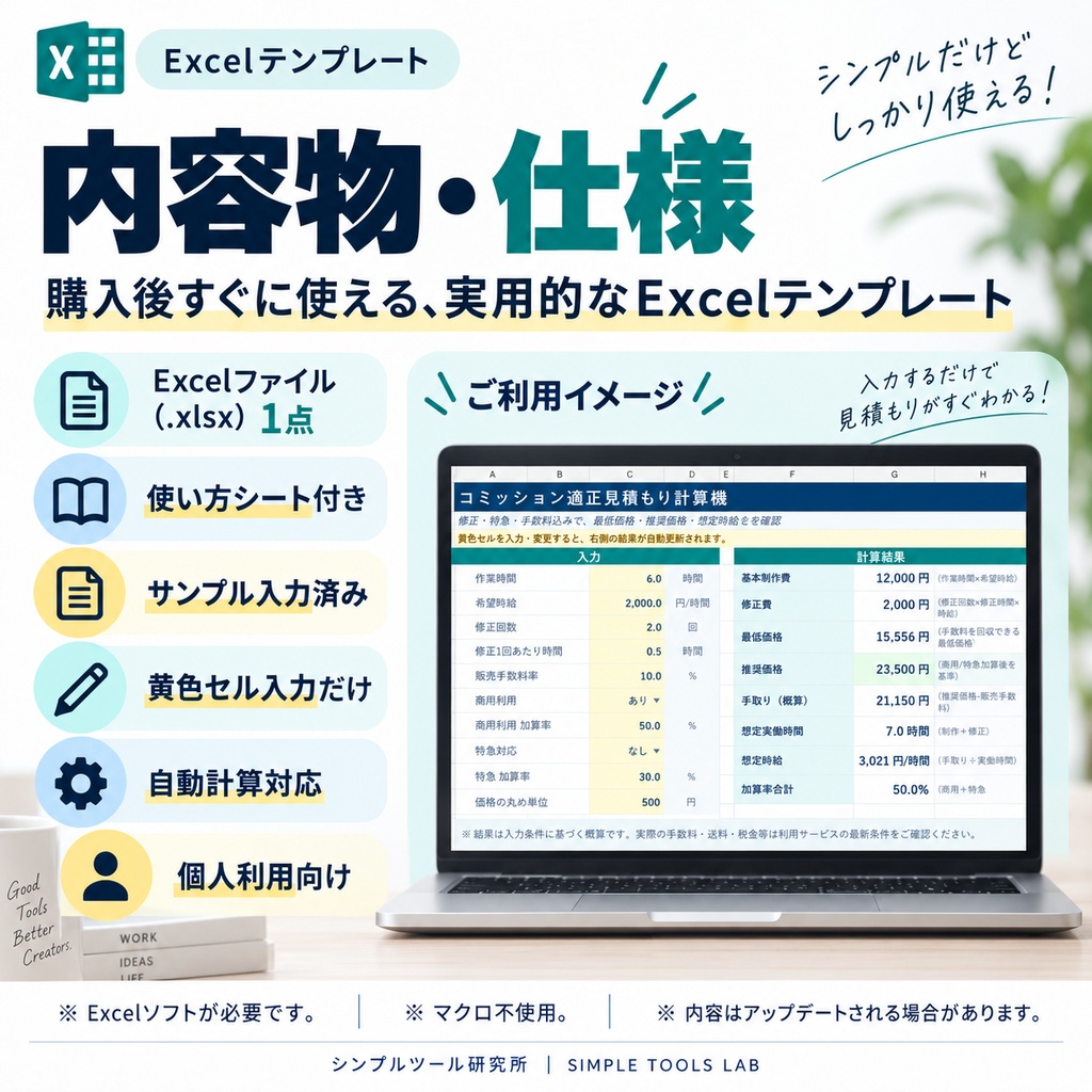 【Excelテンプレート】コミッション適正見積もり計算機|最低価格・推奨価格・想定時給を自動算出
