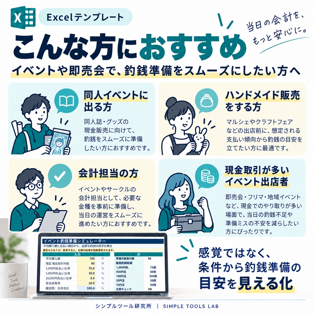【Excelテンプレート】イベント釣銭準備シミュレーター|必要な釣銭総額・金種別枚数を自動算出