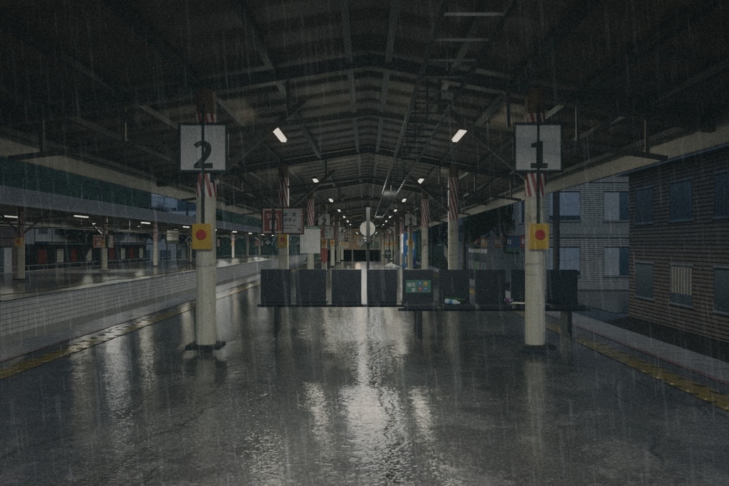 【3D背景】平成ローカル線の駅ホーム「夕凪駅」夕暮れ・雨夜・朝霧 / Japanese Rural Train Station 3D Environment