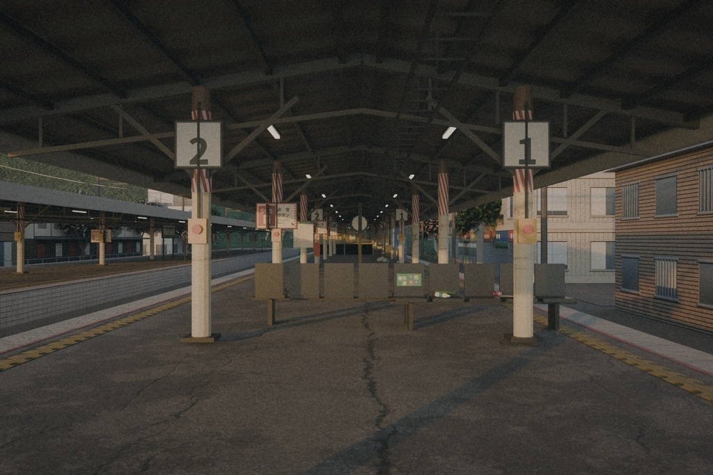 【3D背景】平成ローカル線の駅ホーム「夕凪駅」夕暮れ・雨夜・朝霧 / Japanese Rural Train Station 3D Environment