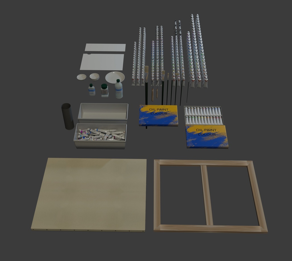 【無料配布】3Dモデル 油絵の具基本セット
