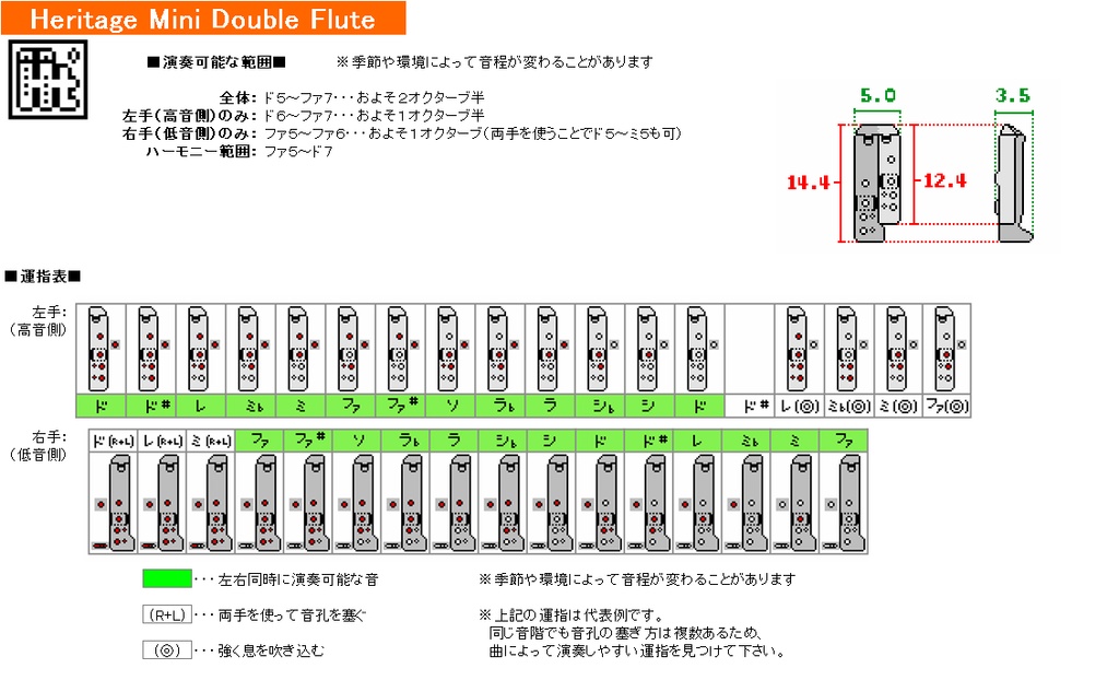 小型ダブルフルート PLA樹脂製の自作楽器(Mini Double Flute)