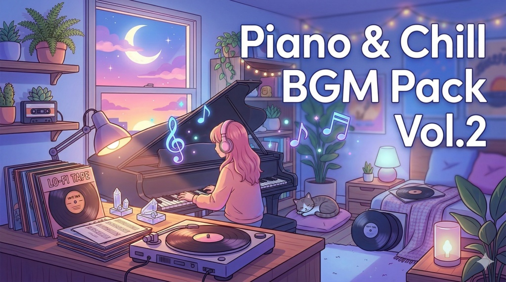 【著作権フリーBGM】AI生成ピアノ＆チルBGMパック Vol.2（10曲）YouTube・動画・ゲーム制作に