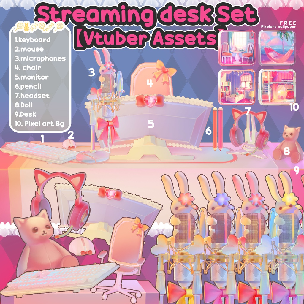 Streaming desk Set  【Vtuber Assets】
