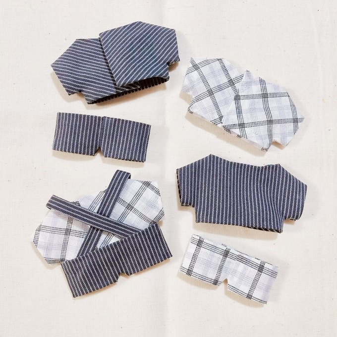 【ぬい服】10cmマスコット用 ストライプ×チェックセット