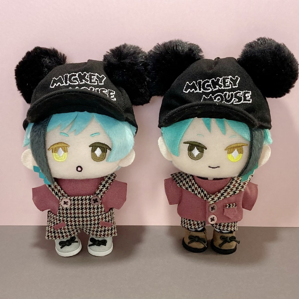 【ぬい服】10cmマスコット用 お揃いコーデセット(ダークローズ×千鳥格子)