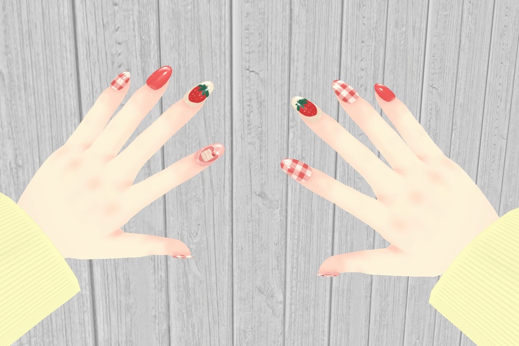 【MDollnail対応】苺ギンガムチェック|ネイルテクスチャ