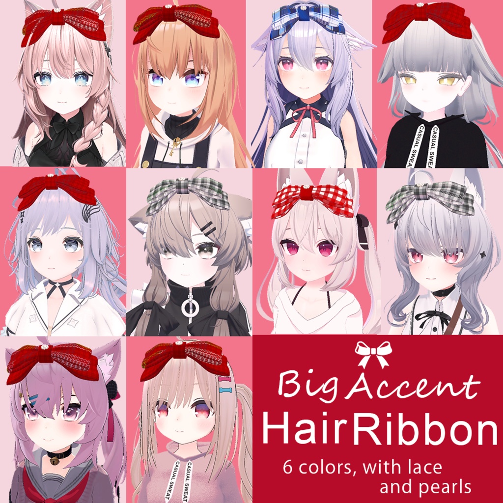 【クリスマスアクセントに】大きなチェック柄リボン【パール付】