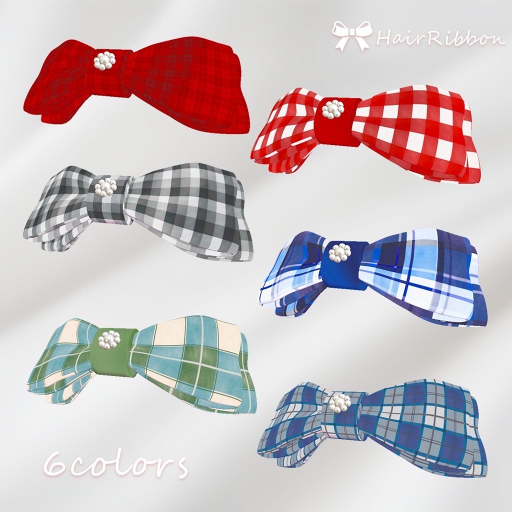 【クリスマスアクセントに】大きなチェック柄リボン【パール付】