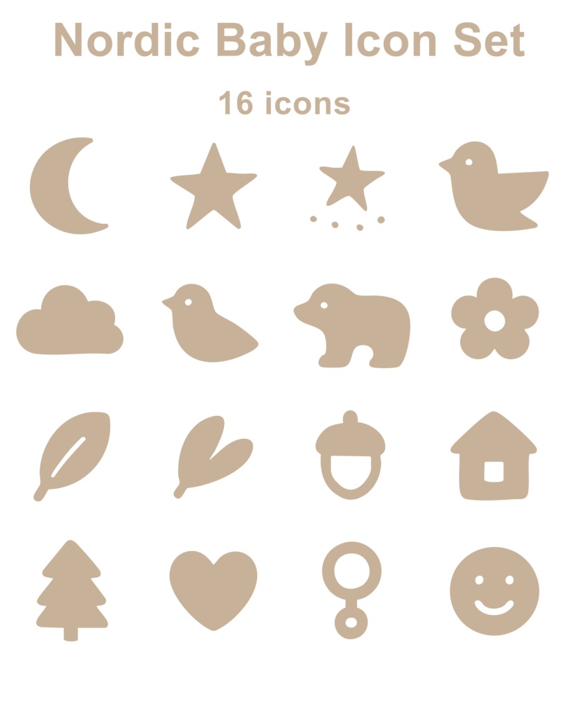 Nordic Baby Icon Set Beige version｜北欧ベビー アイコンセット 16点