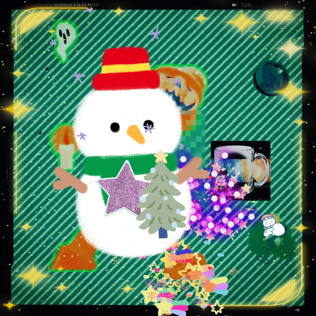 キラキラなハロウィンなクリスマスで写真風の加工イラスト