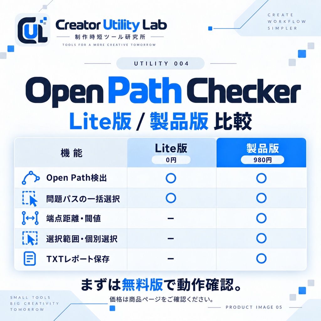 UTILITY 004|Open Path Checker for Illustrator|パスの閉じ忘れ・微小な隙間を一括チェック