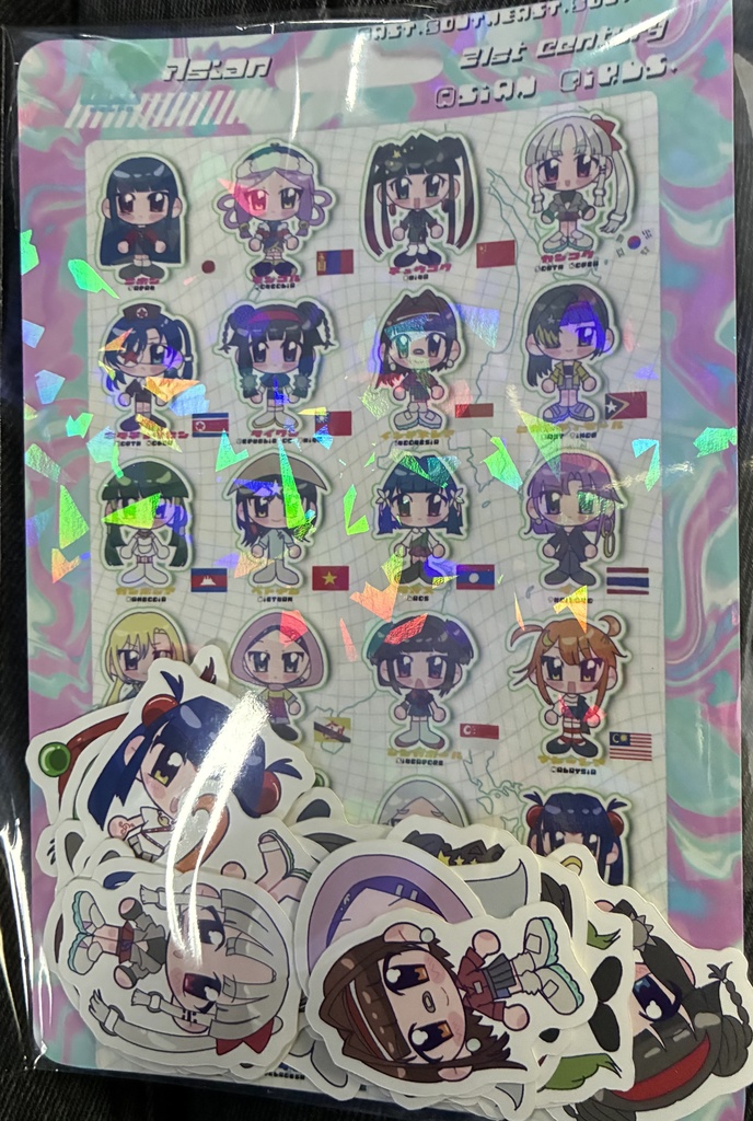 アジア擬人化24種類Y2K風シール＆ホロカード
