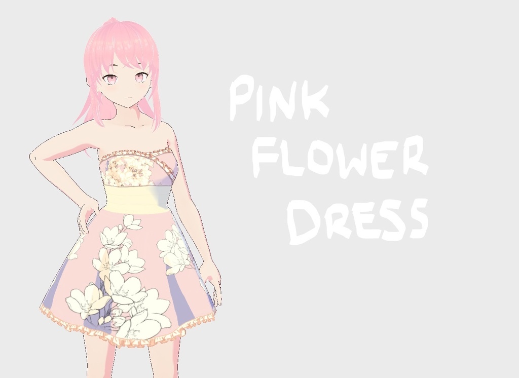 【Vroid】Baby Pink Flower Dress ベビーピンクフラワードレス