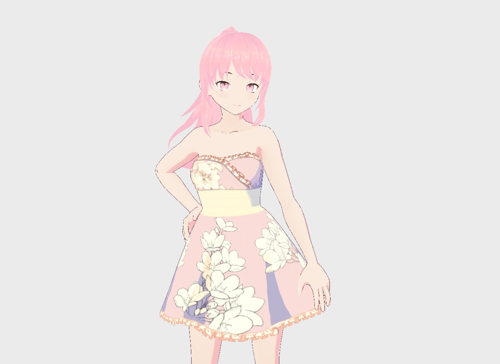 【Vroid】Baby Pink Flower Dress ベビーピンクフラワードレス