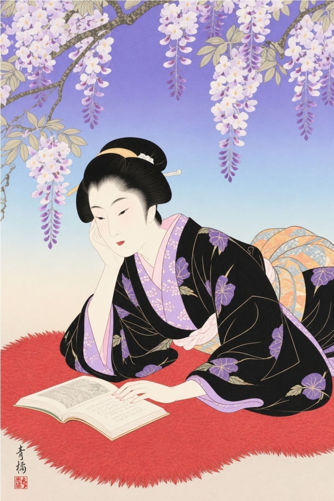 本を読む女性 | 浮世絵風デジタルアート