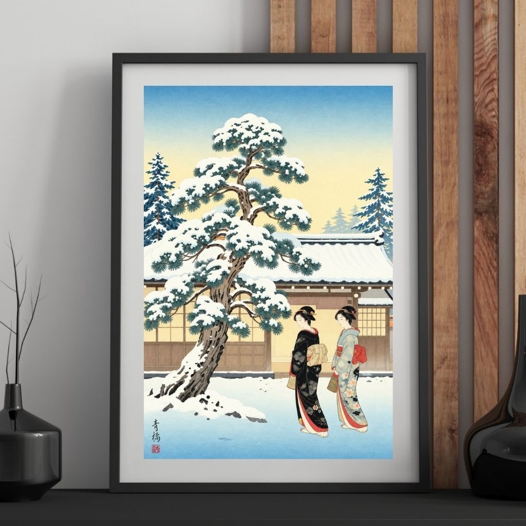 正月の雪松 | 浮世絵風デジタルアート