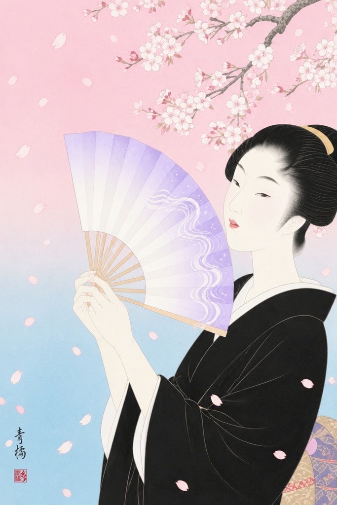 桜と扇 | 浮世絵風デジタルアート