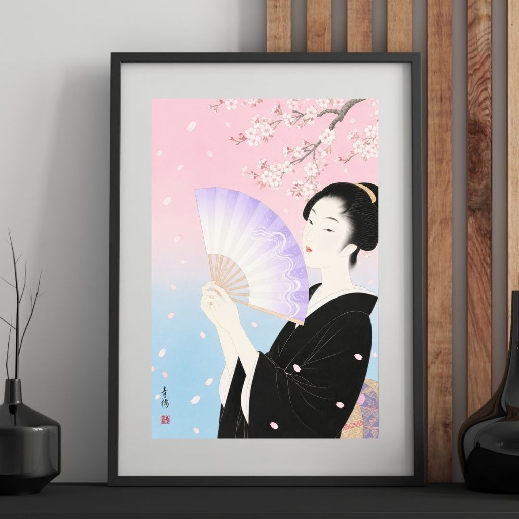 桜と扇 | 浮世絵風デジタルアート