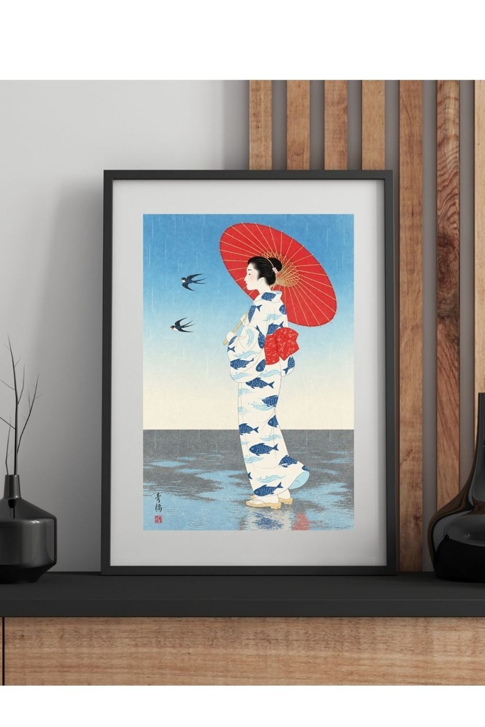 和傘と着物姿の女性 | 浮世絵風デジタルアート