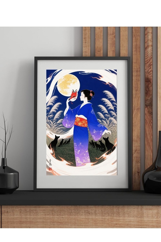 狐火とすすき野 | 浮世絵風デジタルアート