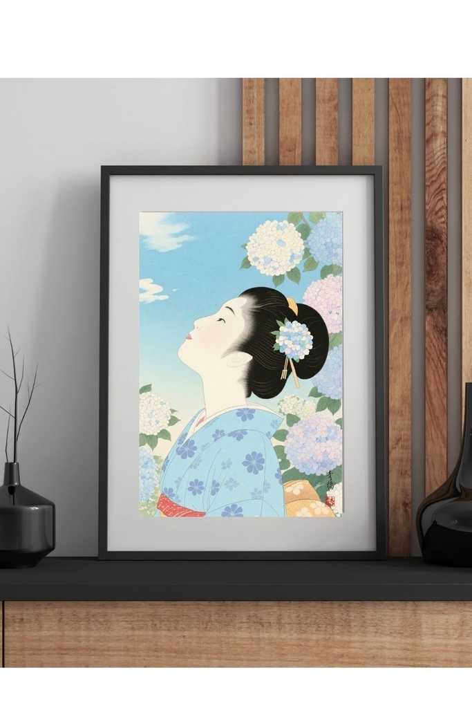 アジサイと女性 | 浮世絵風デジタルアート