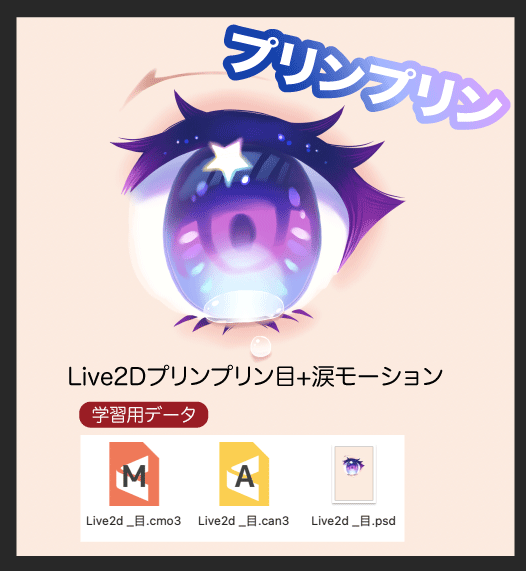 Live2Dプリンプリン目+淚モーション(cmo3+can3+psd) 目のパーツ分け/物理演算学習用