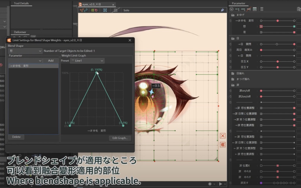 【Live2D】目v2.0+淚モーション(cmo3+can3+psd) 目のパーツ分け/物理演算学習用