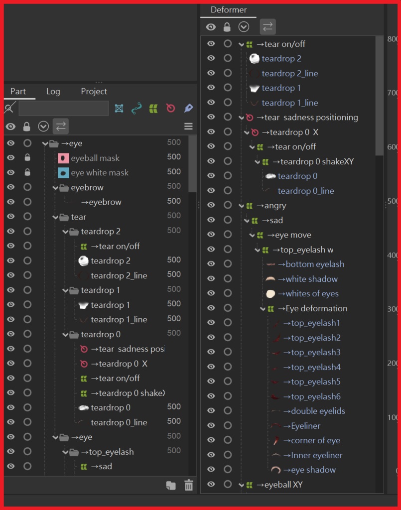 【Live2D】目v2.0+淚モーション(cmo3+can3+psd) 目のパーツ分け/物理演算学習用