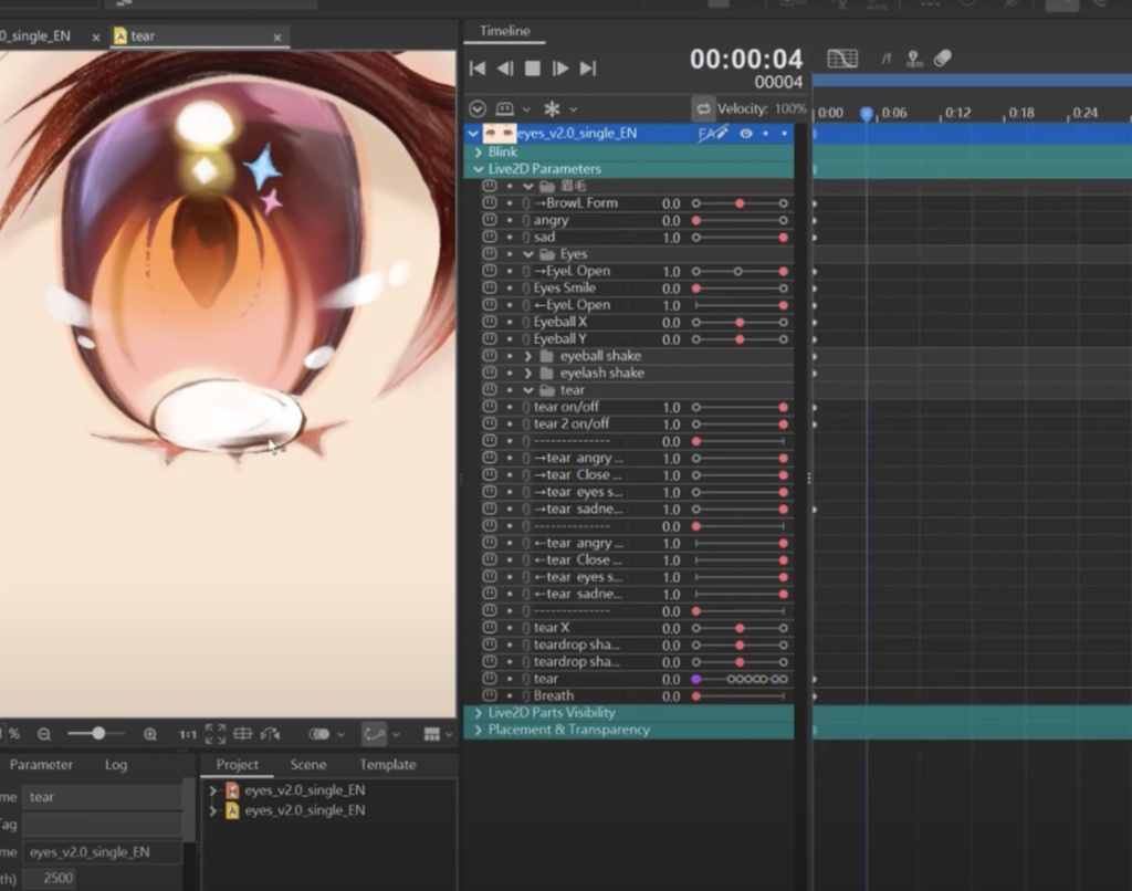 【Live2D】目v2.0+淚モーション(cmo3+can3+psd) 目のパーツ分け/物理演算学習用