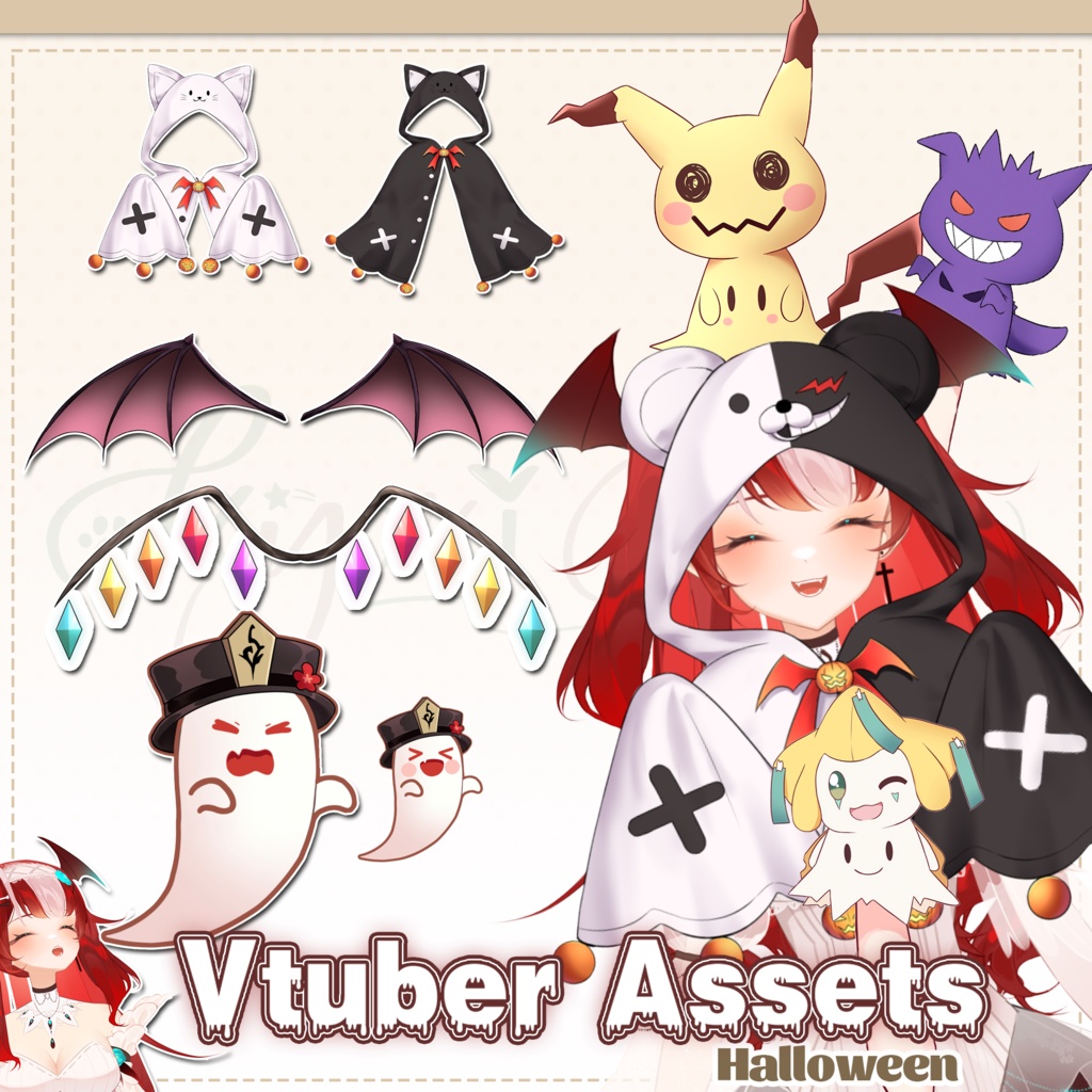 [Vtuber Assets] Halloween Monokuma Cloak/Pokemon puppets/Wing of Remilia Scarlet＆Flandre/Hat of Remilia Scarlet＆Flandre/Ghost of HUTAO