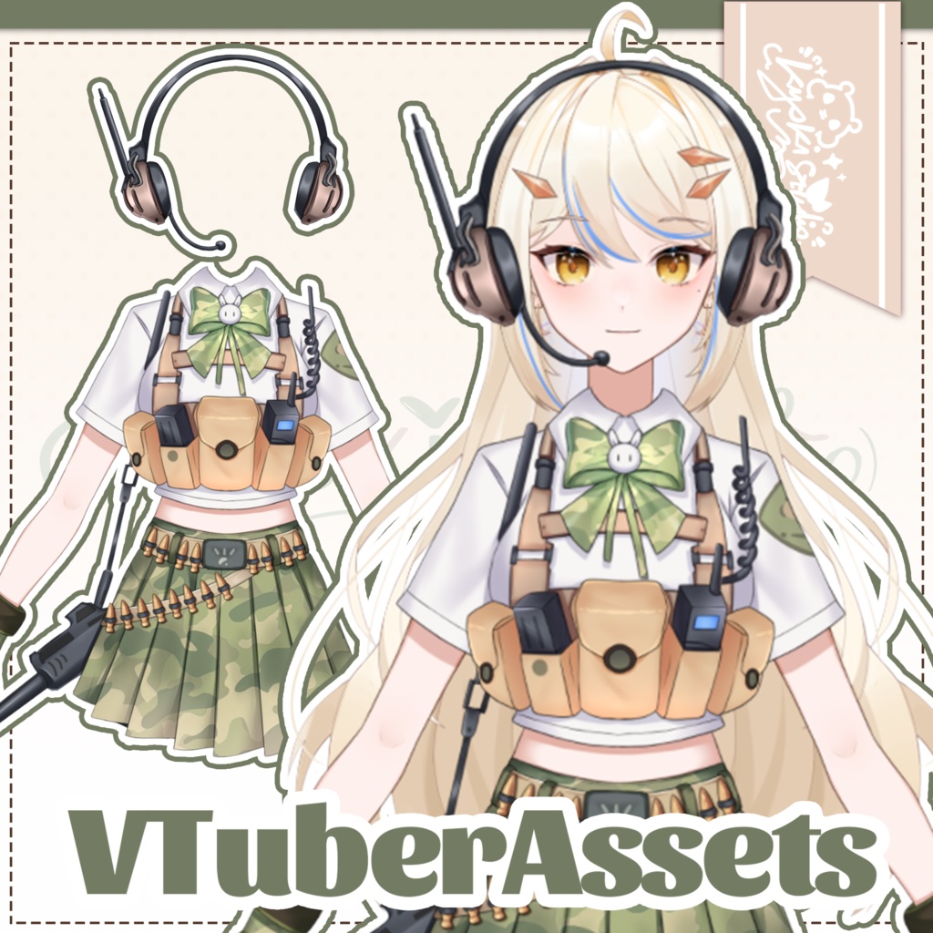 [Vtuber Assets]  Military uniform & Headphones