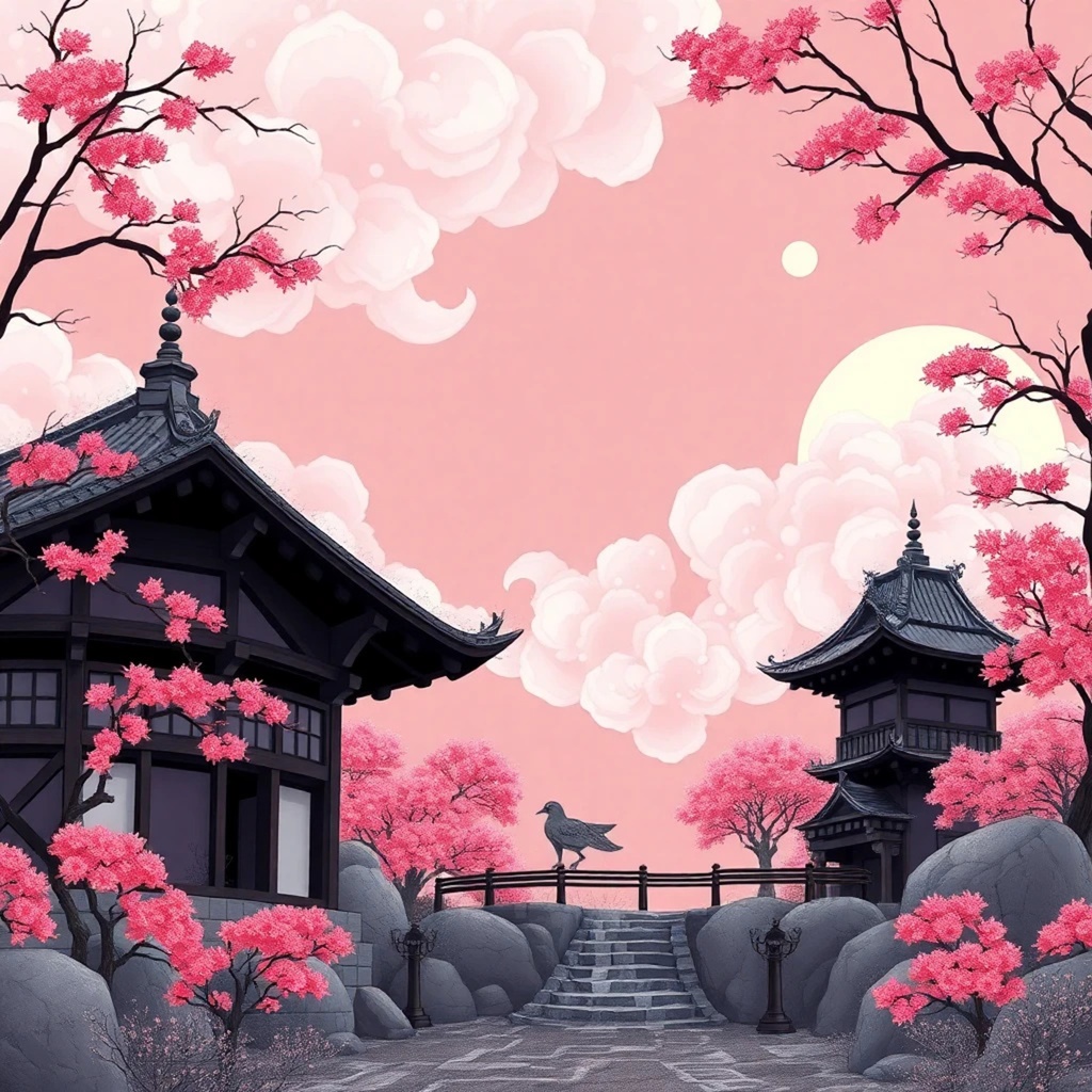 VTuber向けの日本の寺院イラスト20点セット