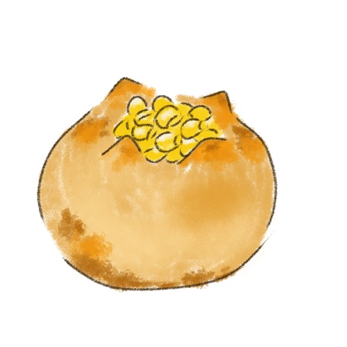 【食べ物素材】コーンパンのゆるかわイラスト（透過PNG）