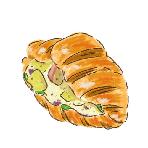 【食べ物素材】クロワッサンのゆるかわイラスト（透過PNG）