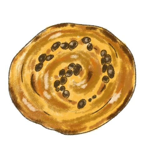 【食べ物素材】レーズンパンのゆるかわイラスト（透過PNG）