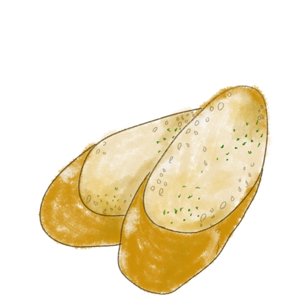 【食べ物素材】バケット（フランスパン）のゆるかわイラスト（透過PNG）